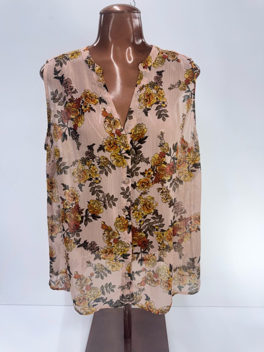 AND Floral Blouse XL Sheer Boho Cottagecore Romantic Sleeveless Top